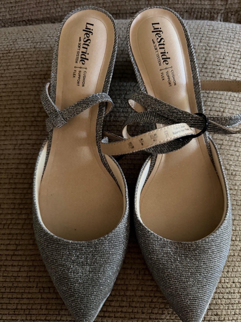 Life Stride Silver Glitter Pointed Slingback mini heels